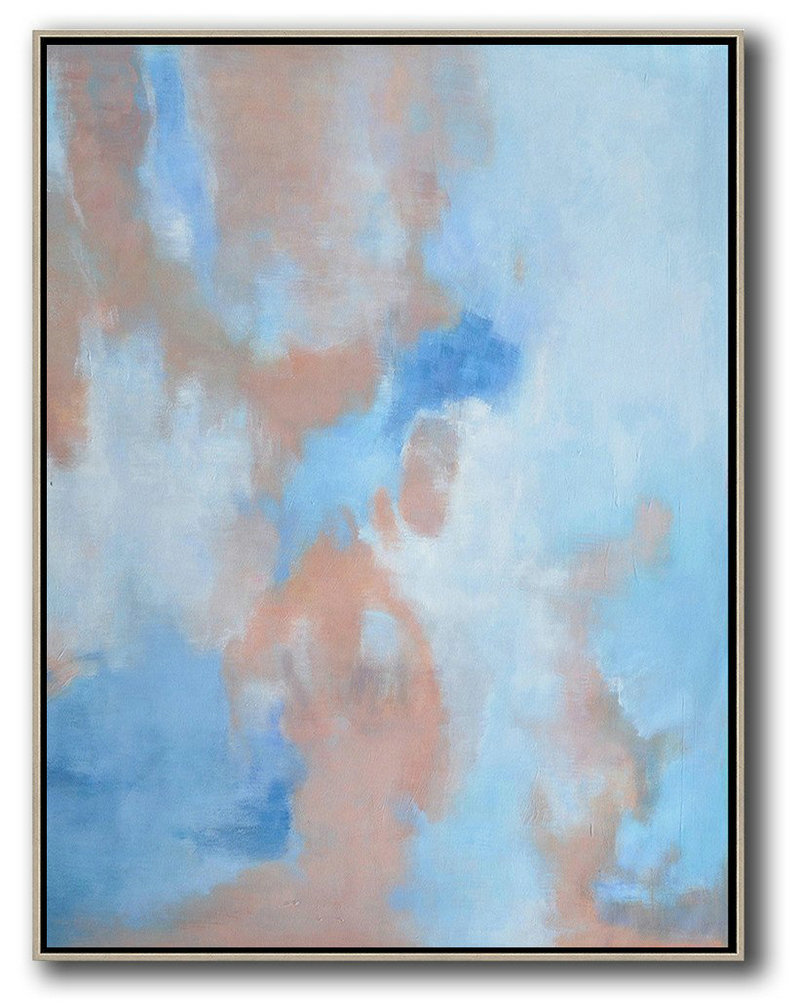 Hand Made Abstract Art,Oversized Abstract Landscape Painting,Wall Art Painting,Pink,Blue,White.etc